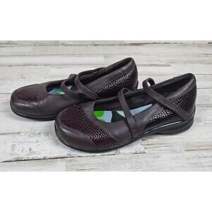 Aetrex Brown Leather Pebble Adjustable Hook&Loop Mary Jane Shoes Size 4.5 X-Wide